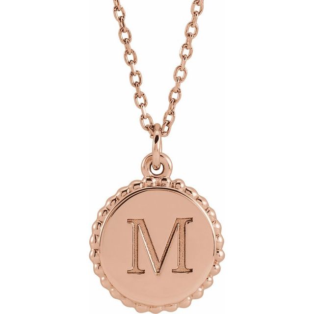 18K Rose Gold-Plated Sterling Silver Engravable Beaded Disc 16-18" Necklace