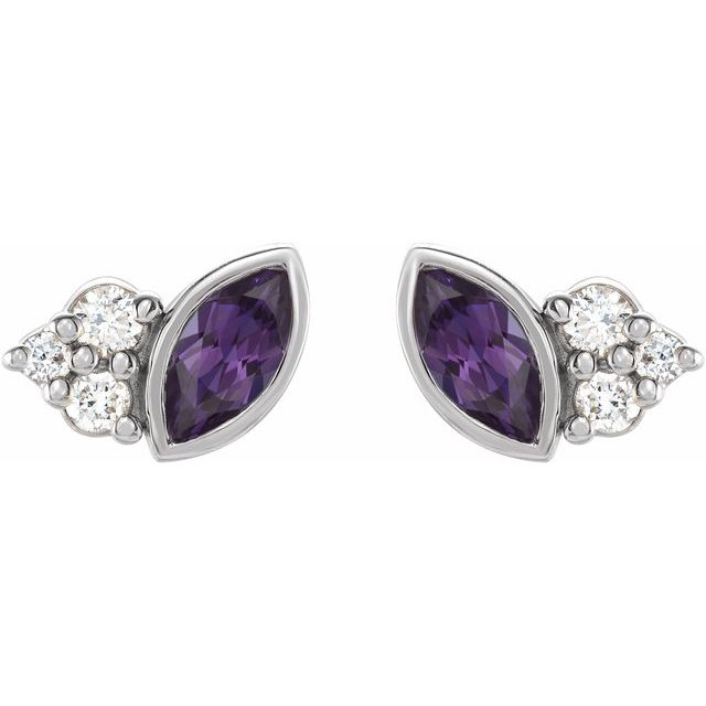 Sterling Silver Lab-Grown Alexandrite & .05 CTW Natural Diamond Earrings