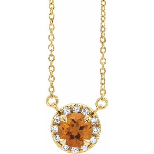 14K Yellow 4 mm Natural Citrine & .05 CTW Natural Diamond 18" Necklace
