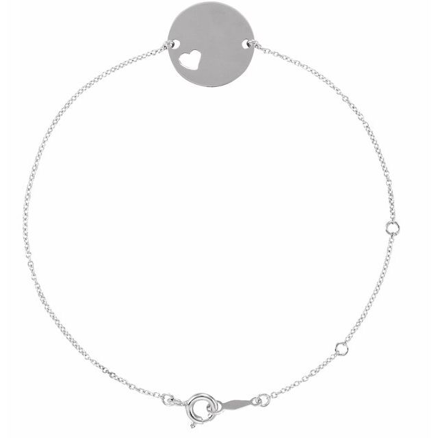 Sterling Silver Engravable Pierced Heart Disc 7-8" Bracelet