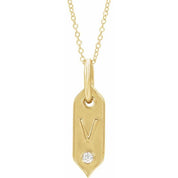 14K Yellow .05 CT Natural Diamond Initial Necklace 16-18" Length