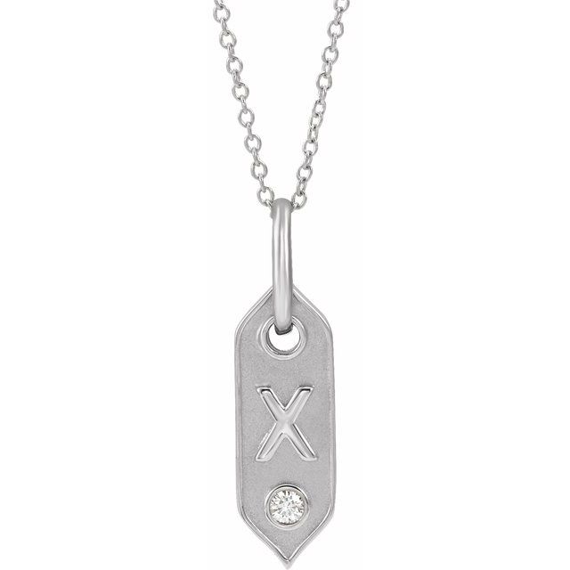 14K White .05 CT Natural Diamond Initial X 16-18" Necklace