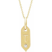 14K Yellow .05 CT Natural Diamond Initial Necklace 16-18" Length