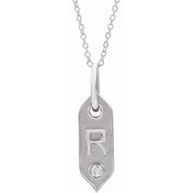 14K White .05 CT Natural Diamond Initial R 16-18" Necklace