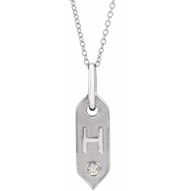 14K White .05 CT Natural Diamond Initial H 16-18" Necklace