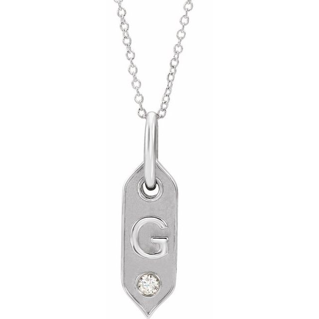 14K White .05 CT Natural Diamond Initial G 16-18" Necklace