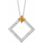 Sterling Silver Natural Citrine & 3/8 CTW Natural Diamond 16-18" Necklace