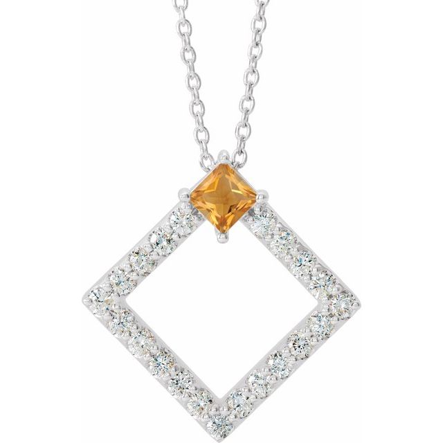 Sterling Silver Natural Citrine & 3/8 CTW Natural Diamond 16-18" Necklace