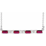 Sterling Silver Lab-Grown Ruby & 1/6 CTW Natural Diamond Bar 16-18" Necklace