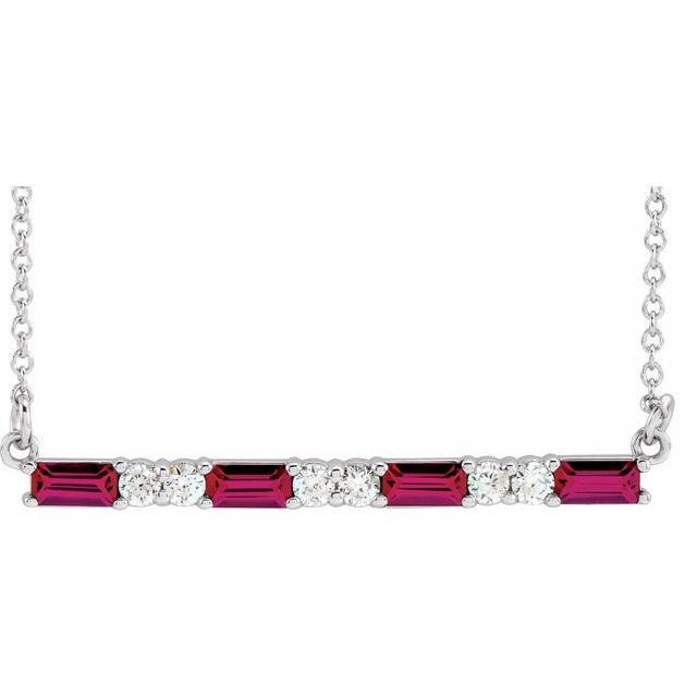 Sterling Silver Lab-Grown Ruby & 1/6 CTW Natural Diamond Bar 16-18" Necklace