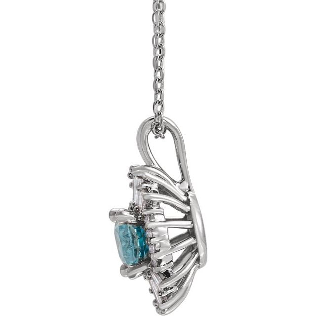 14K White Natural Aquamarine & 1/3 CTW Natural Diamond 16-18" Necklace