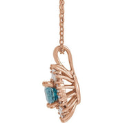 14K Rose Natural Aquamarine & 1/3 CTW Natural Diamond 16-18" Necklace