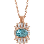 14K Rose Natural Aquamarine & 1/3 CTW Natural Diamond 16-18" Necklace