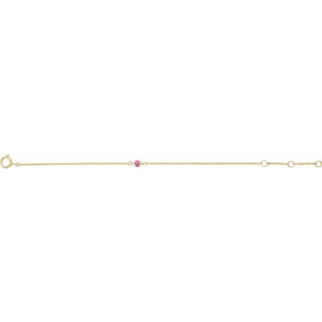 14K Yellow Imitation Pink Tourmaline Youth Birthstone 4 1/2-5 1/2" Bracelet