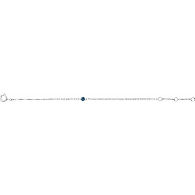 14K White Imitation Blue Zircon Youth Birthstone 4 1/2-5 1/2" Bracelet
