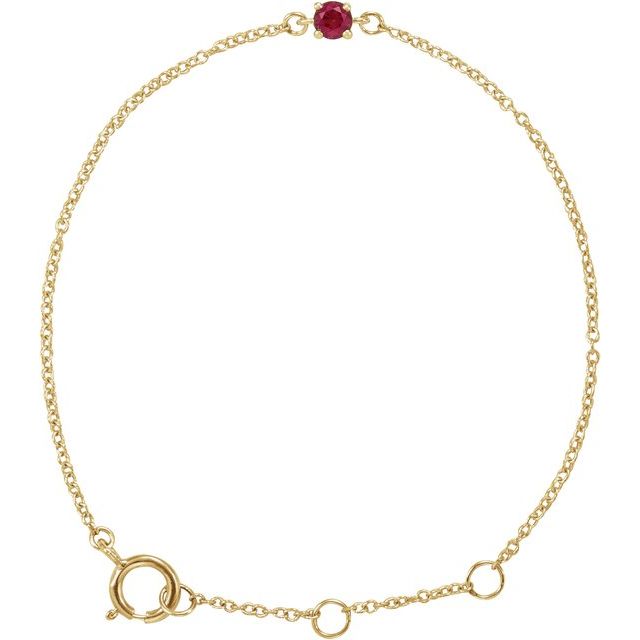 14K Yellow Imitation Ruby Youth Birthstone 4 1/2-5 1/2" Bracelet