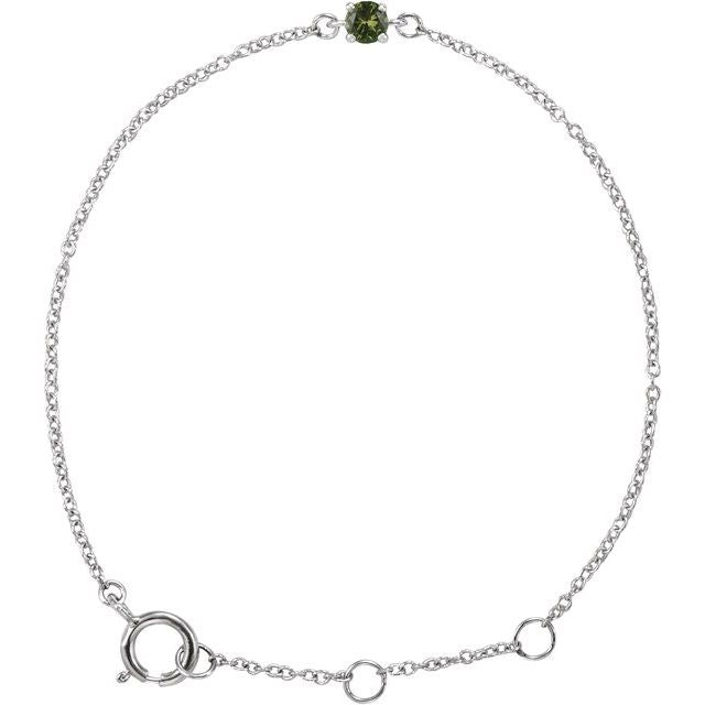 14K White Imitation Peridot Youth Birthstone 4 1/2-5 1/2" Bracelet