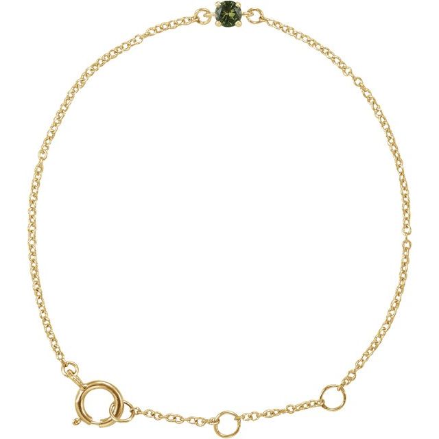 14K Yellow Imitation Peridot Youth Birthstone 4 1/2-5 1/2" Bracelet