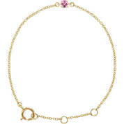14K Yellow Imitation Pink Tourmaline Youth Birthstone 4 1/2-5 1/2" Bracelet