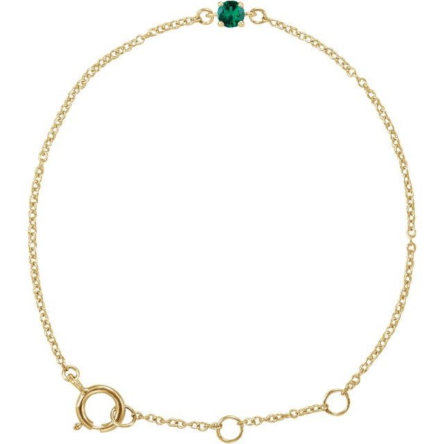14K Yellow Imitation Emerald Youth Birthstone 4 1/2-5 1/2" Bracelet