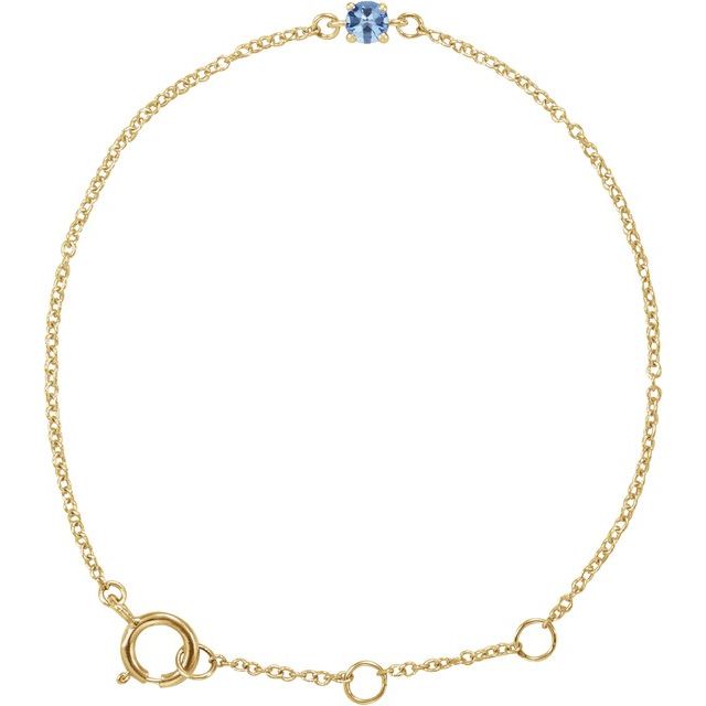 14K Yellow Imitation Aquamarine Youth Birthstone 4 1/2-5 1/2" Bracelet
