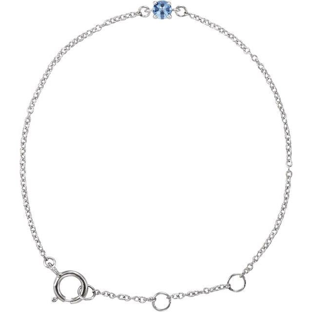 14K White Imitation Aquamarine Youth Birthstone 4 1/2-5 1/2" Bracelet