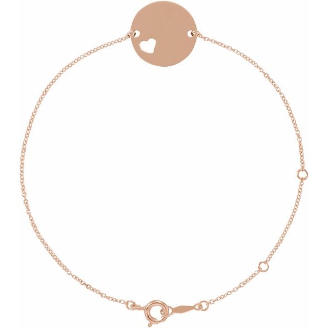18K Rose Gold-Plated Sterling Silver Engravable Pierced Heart Disc 7-8" Bracelet