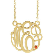 10K Imitation Citrine Script Monogram Necklace with 2 or 3 Initials in Various Sizes