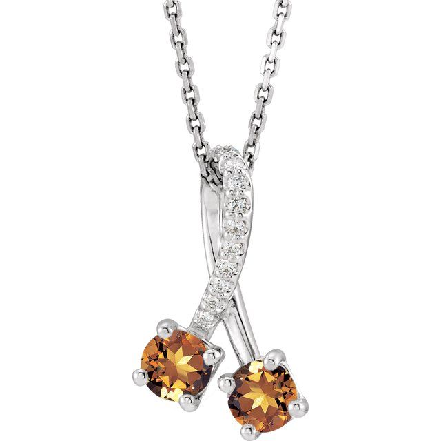 Sterling Silver Natural Citrine & .05 CTW Natural Diamond 16-18" Necklace