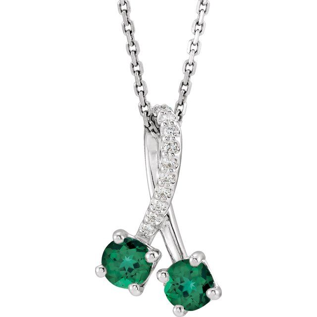 Sterling Silver Lab-Grown Emerald & .05 CTW Natural Diamond 16-18" Necklace