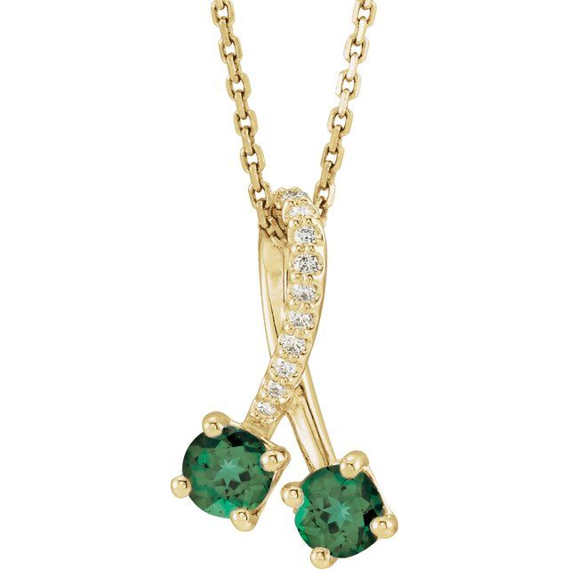 14K Yellow Lab-Grown Emerald & .05 CTW Natural Diamond 16-18" Necklace