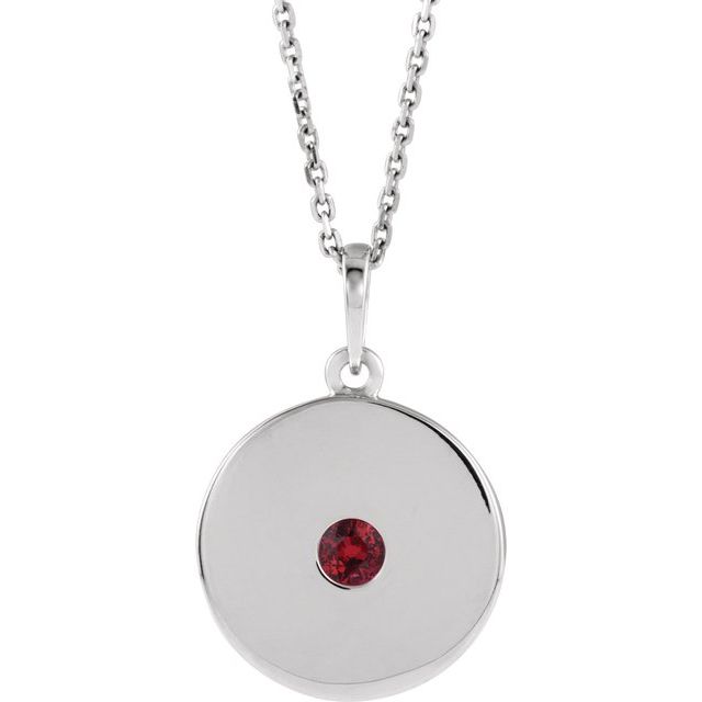 Sterling Silver Lab-Grown Ruby Disc 16-18" Necklace