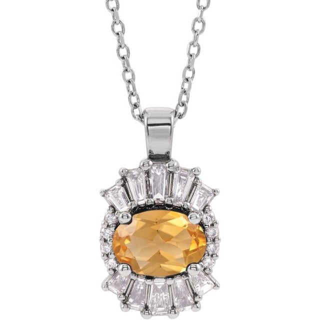 Sterling Silver Natural Citrine & 1/3 CTW Natural Diamond 16-18" Necklace