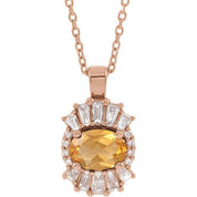 14K Rose Natural Citrine & 1/3 CTW Natural Diamond 16-18" Necklace