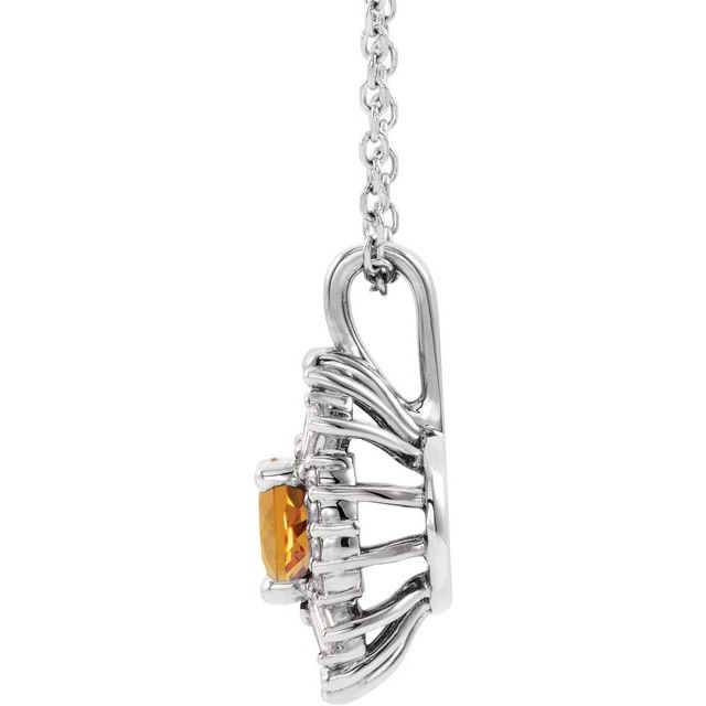 Sterling Silver Natural Citrine & 1/3 CTW Natural Diamond 16-18" Necklace