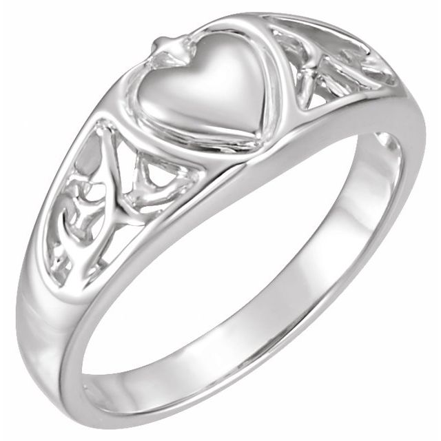 14K White Heart Ring