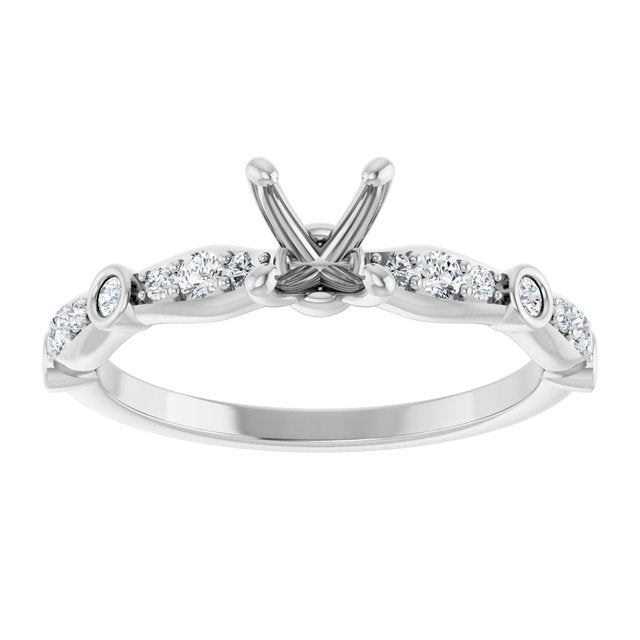 18K White 5.2 mm Round 1/5 CTW Natural Diamond Semi-Set Engagement Ring