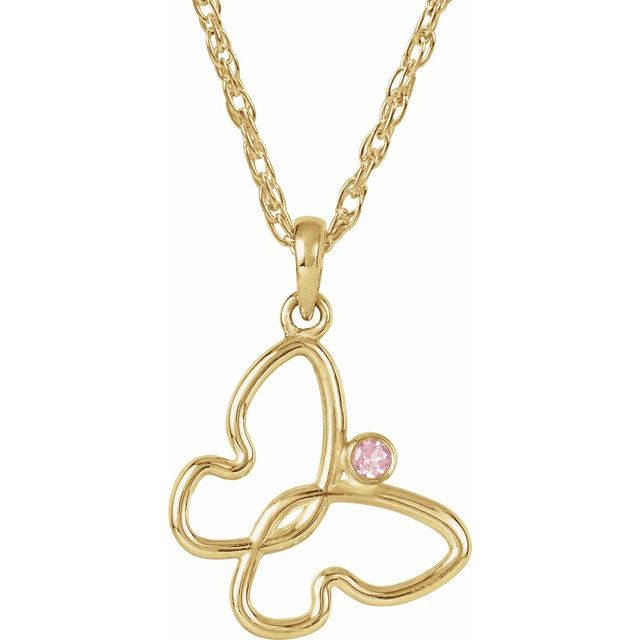 14K Yellow 2 mm Natural Pink Tourmaline Butterfly 18" Necklace