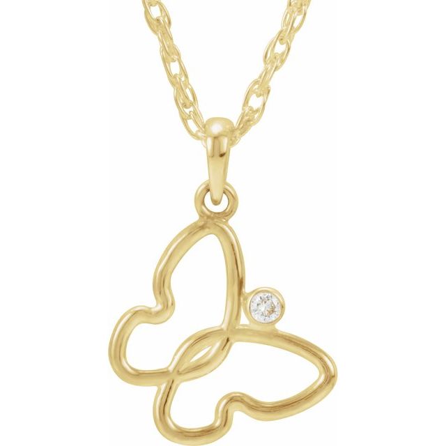 14K Yellow .02 CT Natural Diamond Butterfly 18" Necklace