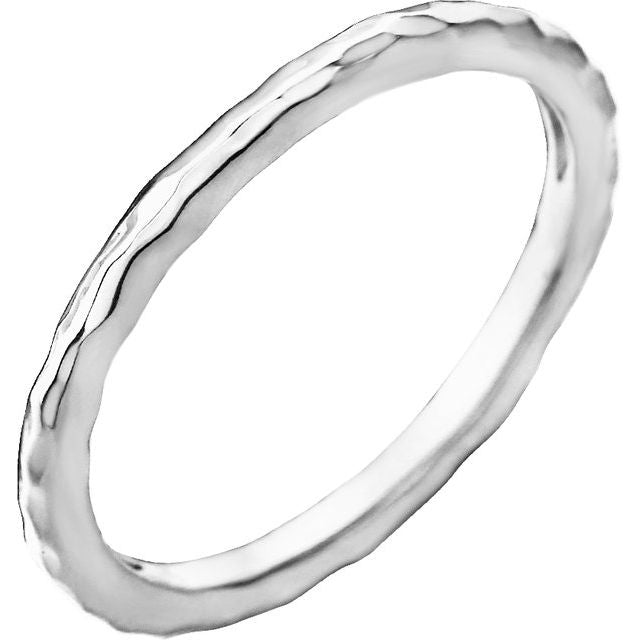 14K White 1.6 mm Hammered Stackable Ring Size 6