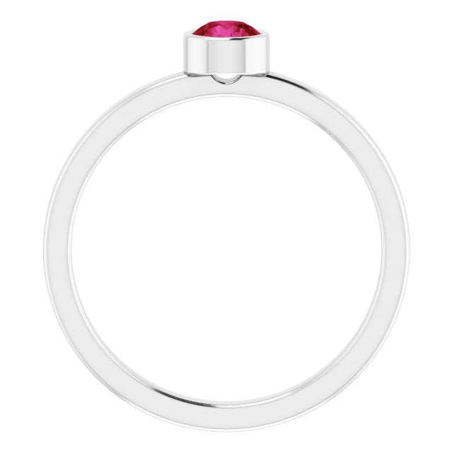 14K White 4 mm Lab-Grown Ruby Ring