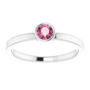 14K White 4 mm Natural Pink Tourmaline Ring