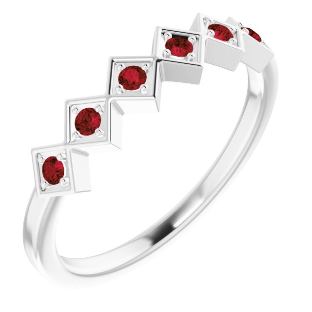 14K White Natural Mozambique Garnet Stackable Ring