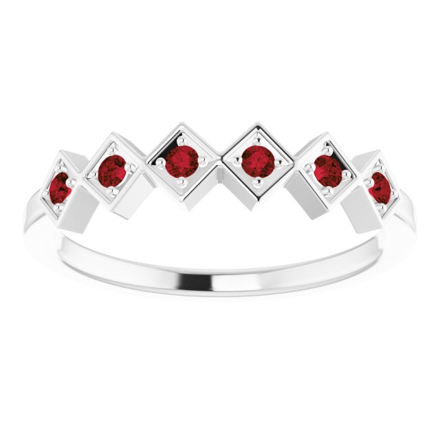14K White Natural Mozambique Garnet Stackable Ring