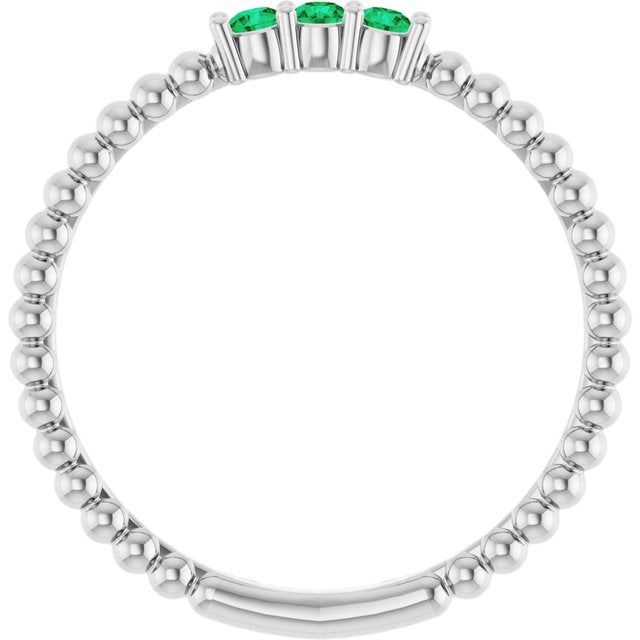 Sterling Silver Lab-Grown Emerald Beaded Ring