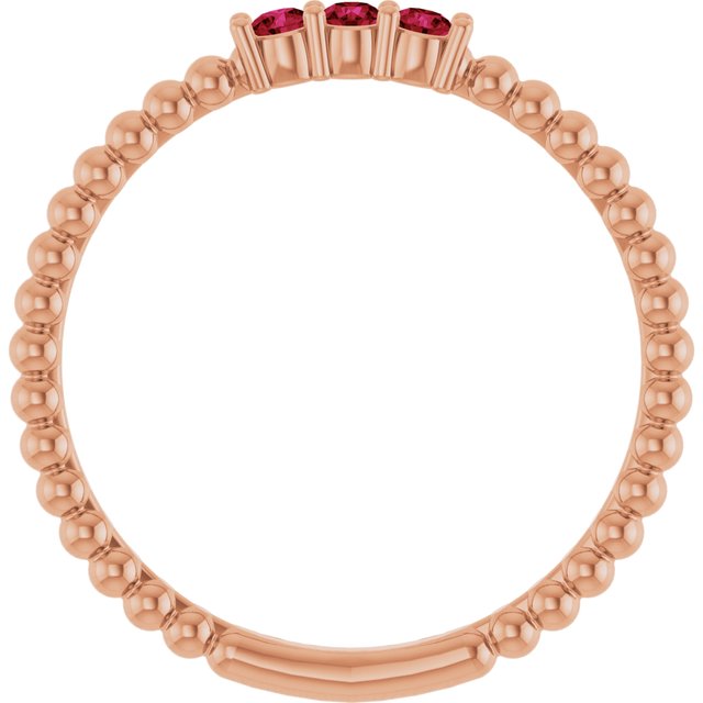 14K Rose Lab-Grown Ruby Beaded Ring
