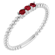14K White Lab-Grown Ruby Beaded Ring
