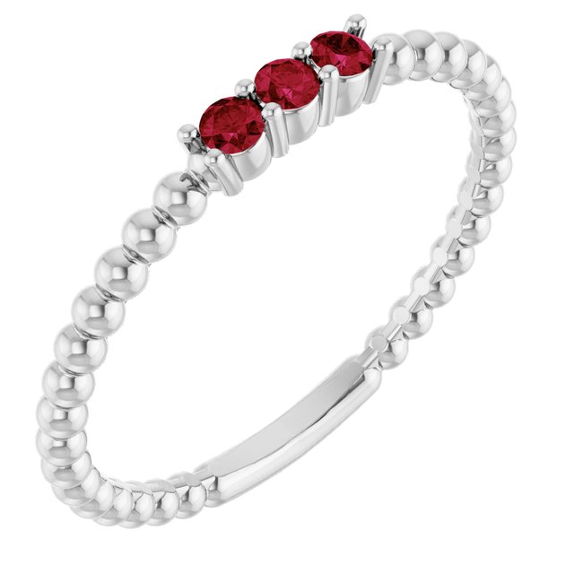 14K White Lab-Grown Ruby Beaded Ring