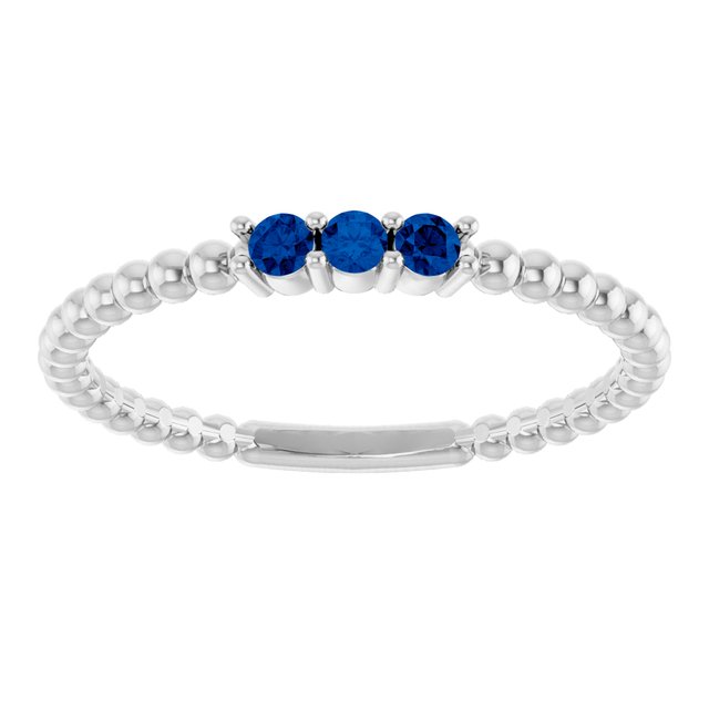 Sterling Silver Lab-Grown Blue Sapphire Beaded Ring