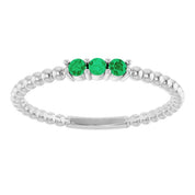 Sterling Silver Lab-Grown Emerald Beaded Ring